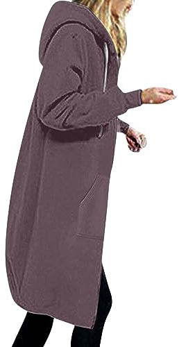 EMATOP Jacke Damen Langen Sweatjacke Casual Baumwolle Fleecejacke mit Kapuze Sport Sweatshirt Einfarbig Elegant Kapuzenjacke Herbst Winter Langarm Hoodies Mantel Teenager Mädchen Kapuzenpullover