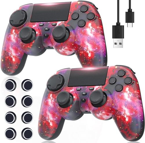 TURPOW Wireless Controller for PS4 2pcs, Compatible with PS-4 Pro/Slim/PC with Enhanced Joystick/Dual Motor Vibration/ 6-Asix Sensor/LED Touchpad/Audio Function