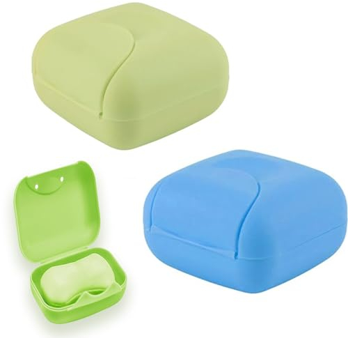 2 Pack Waterproof Travel Soap Cases - Leakproof Square Containers with Secure Lids - Portable Closable Storage for Bar Soap (Blue & Green)