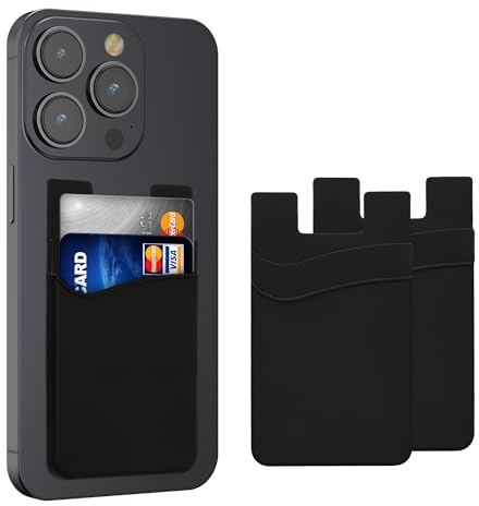 kwmobile Tarjetero Adhesivo para Movil - 3X Porta Tarjetas Adhesivo Espacio para 4 Tarjetas y Billetes - 3X Card Holder para Smartphone - Negro/Negro/Negro
