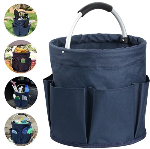 Kiswleon 17L Cleaning Caddy With Handle, Cleaning Basket Organiser, Foldable Cleaning Caddy for Space Saving, Cleaning Bucket Organiser for Cleaning Products Organiser,Easy to Clean (Navy Blue)