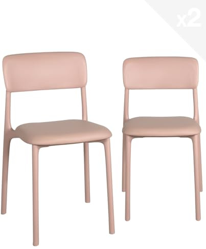 KAYELLES Lot de 2 chaises contemporaines de Cuisine, Chambre ou Salle à Manger en polypropylène avec Confortable Coussin en Simili Cuir rembourré intégré Rim (Rose)