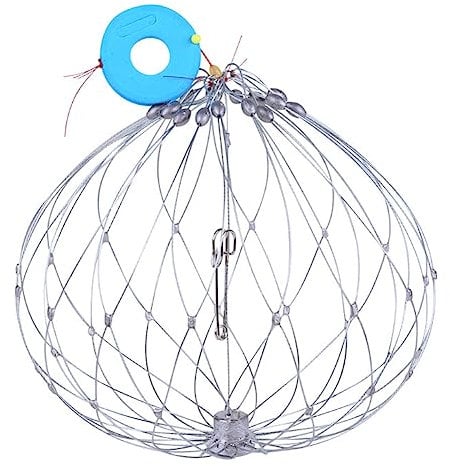 ARVALOLET Folding Fishing Net for Crab Stainless Steel Wire Open/Close Fishing Tool, 16 Strand Steel Wire