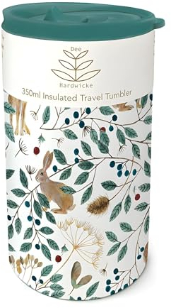 Museums & Galleries Insulated Travel Tumbler - Hares and Berries by Dee Hardwicke - Artistic Design - 350ml Stainless Steel Cup - Re-Usable Mug
