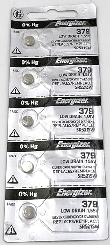 Energizer 379 Silberoxid-Batterien, niedriger Stromverbrauch, 1,55 V, 5 Stück pro Packung