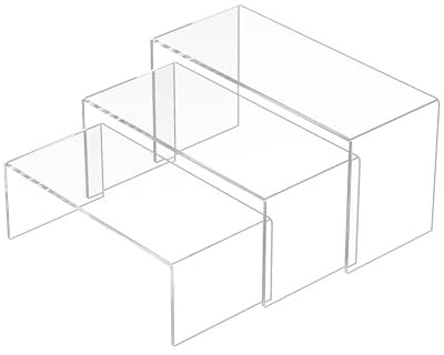 Sezanrpt Acrylic Risers Display Stands 3pcs, Rectangular Display Risers 3 Steps, Clear Acrylic Stand for Collectibles, Brand Store, Shoes, Bags, Plants, Decoration - 8.5''x9''x9.5''