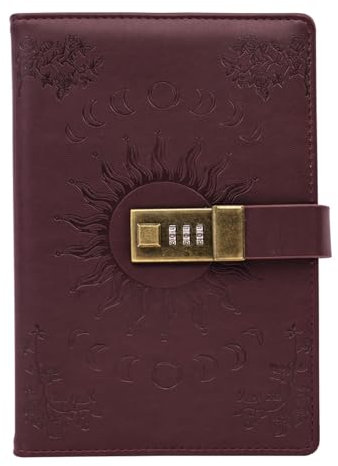 Dzhzal Diary with Lock, Lined Locking Journal for Men Women, Writing Personal Locked Diary Sun Moon Secret Notebook Gifts A5