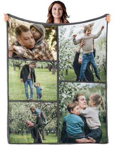 DXDOING Personalizzata in Pile Plaid con Foto Singola e Dedica, Ideale come Regalo per Compleanni, Natale, San Valentino, Festa del Papà, della Mamma e dei Nonn