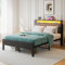 FOUBAM 4FT6 Double Bed Frame with LED Lights and Charging Station, Heavy Duty Metal Bed Frame Double with Storage Fabric Headboard,Solid and Stable, Metal Slats Support,Mattress Foundation (Black)