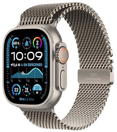 Apple Watch Ultra 2 GPS + Cellular 49 mm Sportwatch con robusta cassa in titanio Naturale e Loop in maglia milanese Naturale - Medium. Fitness tracker, GPS di precisione, luminoso display Retina