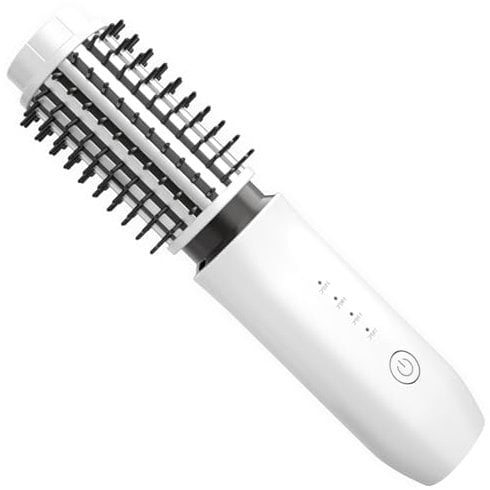 Cordless Curling Iron Brush, 2 in 1 Cordless Hair Curler and Straightener Brush, 7000Mah Portable Travel Iron Mini, Rechargeable Curling Wand with Negative Ion, 150℃-210℃ (White)
