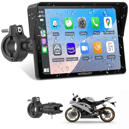 Wonsidary W722 for Motorcycle CarPlay & Android Auto,7 Waterproof Smart GPS Navigation System Screen,Car Play Moto with Light Sensor,Dual Bluetooth,Siri/G-Assist,EQ,USB/Hardwired Power Supply