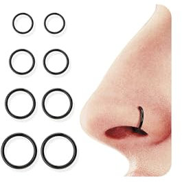 BodyBonita 8 Stück 16G 316L Edelstahl Nasenpiercing Ring Helix Piercings Septum Klicker Nasenring Reifen Knorpel Conch Rook Tragus Ohrringe Piercing Schmuck Hypoallergen für Frauen Männer Schwarz