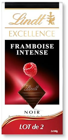 Lindt - Lot de 2 Tablettes EXCELLENCE Noir Framboise Intense - Chocolat Noir, 2x100g