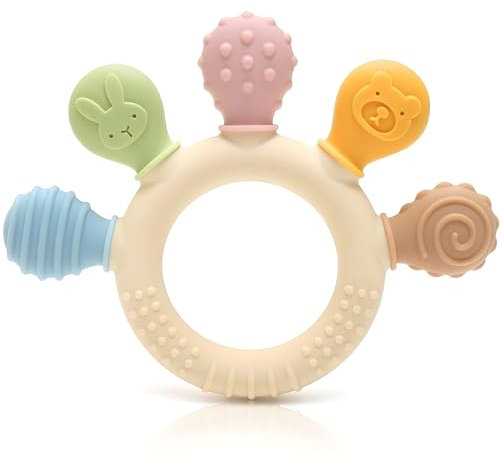 CAJA Anneau de dentition gouvernail Anneau de Dentition Bébé – en Silicone & Bois, Sans BPA, Jouet de Dentition & d’Éveil, Facile à Attraper – Bébé (complexion hand)