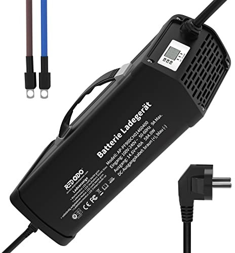 Redodo 14,6V 40A Chargeur Rapide LiFePO4 avec Fonctions de Charge de Maintien,Chargeur de Batterie Lithium Dédié,Design Compact et Durable avec Protection Complète,pour Batterie Lithium