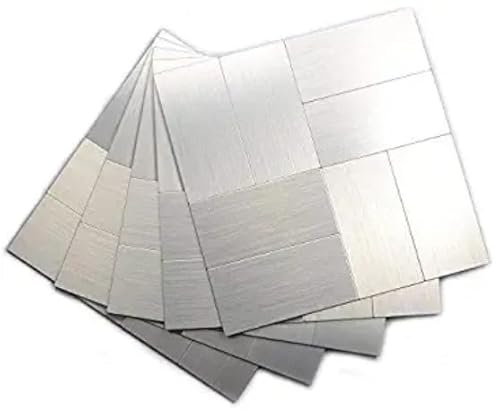Yipscazo Stick on Backsplash for Kitchen, Silver Self Adhesive Wall Tiles for Kitchen Splashback (12x12 Inch Per Sheet, Pack of 10)