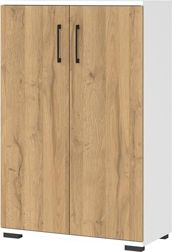 Germania Aktenschrank 4247-559 GW-Profi, in Weiß/Grandson-Eiche-Nb., mit Metallgriffen, 80 x 123 x 40 cm (BxHxT)