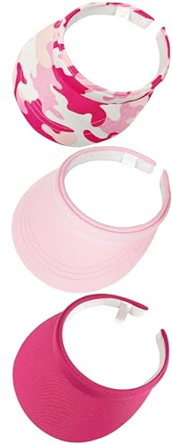 3 Pack Sports Sun Visor Hat Women Men Adjustable Clip On Visors Outdoor Golf Beach Cap, Rose Red, Pink, Multiple Pink, 6 3/4/7 1/4