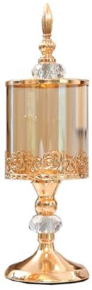 Geroosaty European Crystal Glass Storage Jar with Lid Rose Candy Jar Gold-Plated Storage Decorative Ornaments Art HomeDecoration,L
