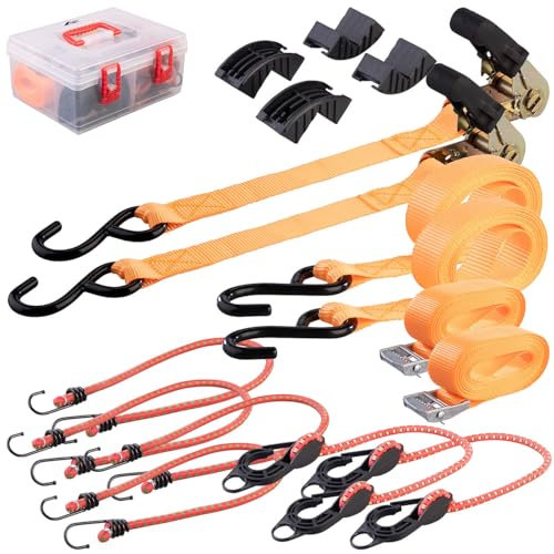 AGT Spanngurt: 14-TLG- Spanngurtset zur Ladungssicherung, zert. nach DIN EN 12195-2 (Gepäckträger Spanngurte, Fahrradspanngurte, Kofferraum)