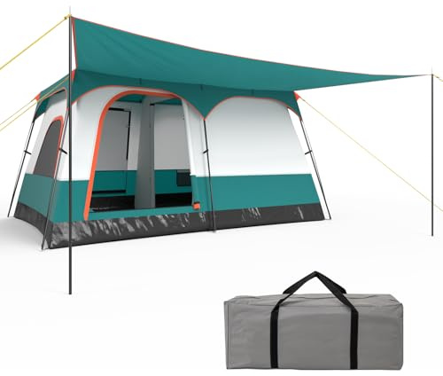 HOMASIS Tunnelzelt für 4-6 Personen, Zelt mit Vorzelt & Boden, Campingzelt mit 2 Räumen, 2 Eingängen, 2 Fenstern & Oberlicht, Familienzelt mit Tragetasche für Camping Hiking Trekking
