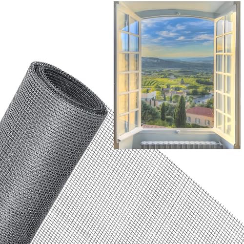 JINYJIA Fliegengitter Meterware, 120 x 250 cm DIY Fliegengitter Fenster, Fiberglas Fliegengitter Gewebe Schneidbar, Insektenschutz Gaze Fenster Mesh, für Fenster, Dachfenster, Balkontür,Grau