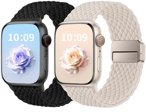 Correa Trenzada Compatible con Apple Watch Ultra 3/2/1 49mm 46mm 45mm 44mm 42mm(Series 3 2 1) Mujeres Hombres, Correas Deportivas Nylon con Cierre Magnético para iWatch Series 11 10 SE 9 8 7 6 5 4