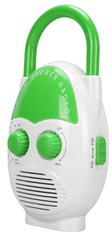 Shower Radio IPX5 Water Proof Mini Portable AM FM Hanging Wireless Shower Radio, Battery Operated Radio Built in Speaker Audio for Home Hot Tub Bathroom Outdoor