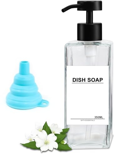 Seifenspender Glas Durchsichtig 350ml Duschgel Spender Shampoo Flaschen zum Befüllen Modern Spülmittelspender Küche Pumpkopf Edelstahl, Pumpflasche Shampoo für Dusche Badezimmer