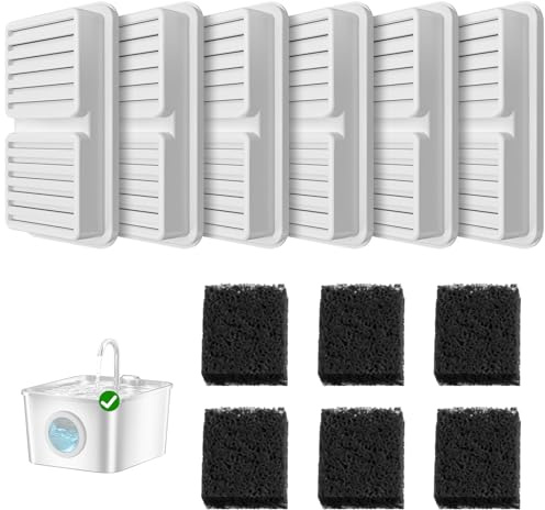Katzenbrunnen 12 Filters: Katzen Trinkbrunnen Filter - 6 Kohlefilter Trinkbrunnen + 6 Schaumstofffilter, passend für den 2,6L Katzenbrunnen für Katzen, mit Vierfaches Filtration