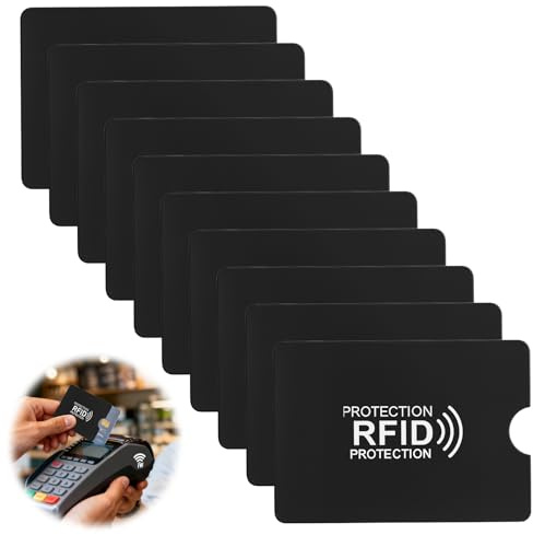 JRILUO RFID Kartenhülle 10er Set, NFC Schutzhülle Aluminiumfolie, Blocker Hülle, Anti-Scanning Anti-Diebstahl Anti-Magnetisch, für Kreditkarte EC Karte Personalausweis Bankkarte（Schwarz）
