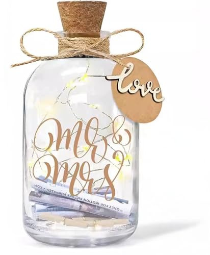 Fancysky LED-Licht Hochzeitsflasche，Botella con Luz LED-Lichtflasche für Hochzeiten，Flasche mit LED-Licht，Hochzeitsgeschenk für Bräutigam (Mr&Mrs)