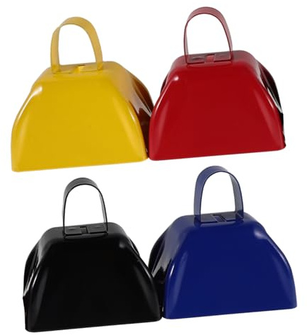 Abaodam 4 Stück Bunte Metall Kuhglocken mit Ergonomischem Griff Lauter Hand-klapper für Sportveranstaltungen Parties und Teamcheer