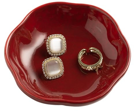 BEUNAIZER Ceramic Ring Dish, 4.3 in Flower Jewelry Tray with Raised Sides | Keeps rings, earrings, keys and hair accessories visible on a vanity, nightstand or bathroom counter.