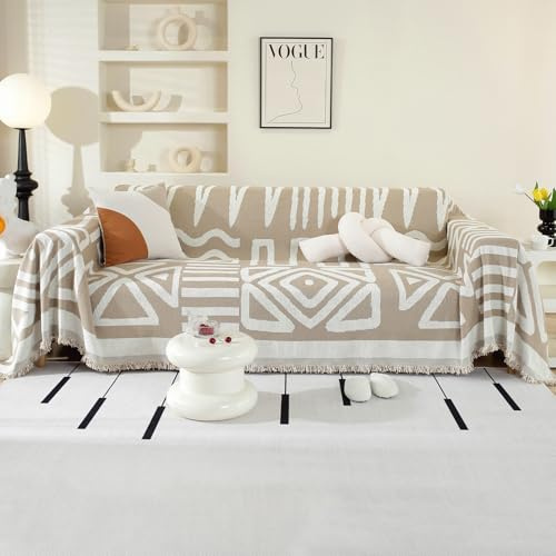 OstepDecor Copridivano 2 Posti, 180 x 260 cm, Telo Copridivano in Chenille per Tutte le Stagioni, Coperta Divano Ultrap Morbida, Anti Macchia, Facile da Pulire e Lavabile, Caqui Bohemio