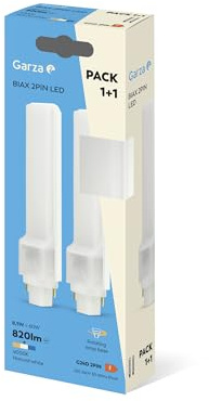 Garza Pack 1+1 Tubos LED BIAX 2PIN, 820 LM, 8,5W G24D, Ahorro Energético 55%, Luz 4000K Neutra, Óptica 360° y Fácil Instalación