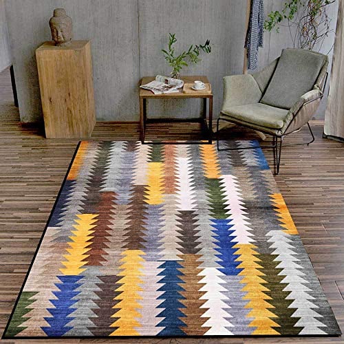 Chanxiang666 Home Teppich Wohnzimmer 120x200cm blau gelb Mehrfarbig dreieckiges Patchwork Non-Shedding für Schlafzimmer, Spielzimmer