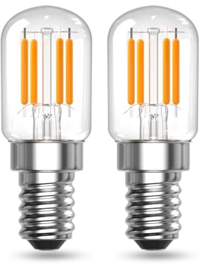 Klarlight E14 LED Bulb 2W LED Filament Bulbs, 15W Equivalent, SES Refrigerator Bulb Soft Warm White 2200K T22 Fridge Light Bulb, Sewing Machine Bulbs, Non-Dimmable, 2 Pack