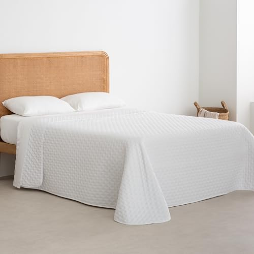 fundabel® Colcha Boutí Acolchada Reversible, para Cama 200, Blanco Óptico | 300x270 cm | Reversible | Microfibra Suave | Relleno Tacto Pluma | Ligera | Fabricada en España
