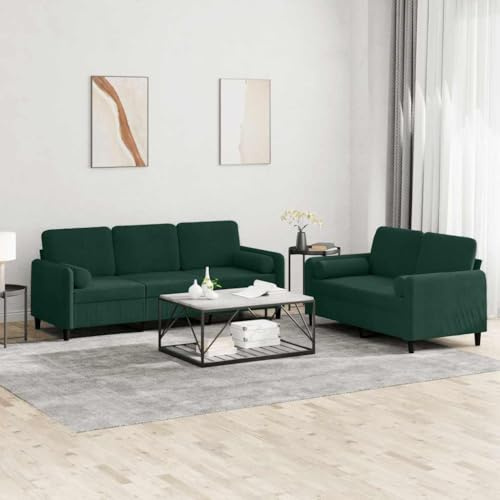 HETFTJN 2-TLG. Samt-Sofagarnitur dunkelgrün 138/198 x 77 x 80 cm Modernes Big Sofa und Couch mit dicken Kissen Bequem für Wohnzimmer Chill-Ecke
