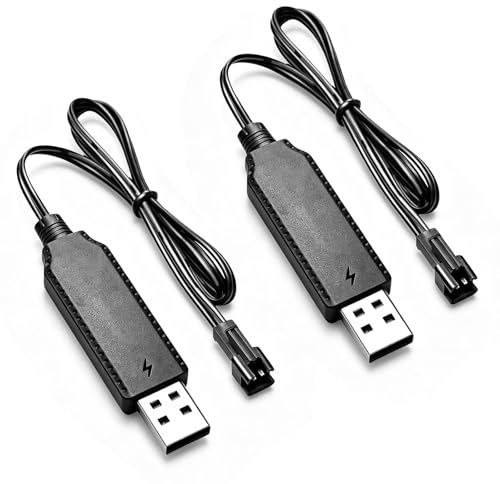 2Pcs 3.7V USB Battery Charger Cable for Lipo Battery SM-2 Pin Plug with LED Indicator Overcharge Protection 3.7v battery charger Compatible with RC Cars Drones Trucks Trains Boats and Toys