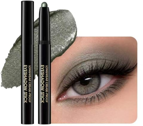 STNFAREBI Ombretto in Stick Verde, Matita Ombretto Rotante a Lunga Durata, Impermeabile, Altamente Pigmentato, Finitura Shimmer, Texture Cremosa, Facile da Sfumare, Trucco Occhi Luminoso, (04) Verde