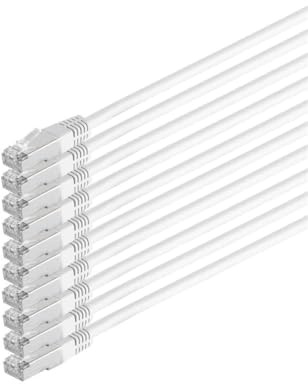 Kabelbude.eu Patchkabel Netzwerkkabel Ethernet LAN Kabel Cat 6 S/FTP PIMF Halogenfrei RJ45 250 MHz Weiß 0,25m - 10er Pack