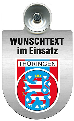 HSK Einsatzschild für Windschutzscheibe incl. Saugnapf - WUNSCHTEXT...Eigener Text - Wappen nach Wahl - 309470 Farbe Region Thüringen