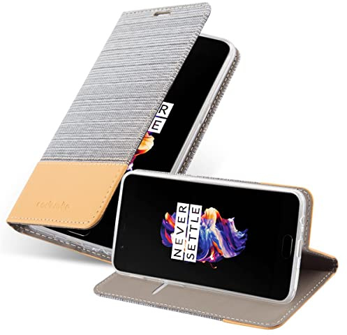 Cadorabo Hülle kompatibel mit OnePlus 5 aus Premium Jeans und Kunst Leder Flip Klappbare Stoßfeste Magnetische [Standfunktion] [Kartenfächern] Cover Hülle für OnePlus 5 Tasche in Grau