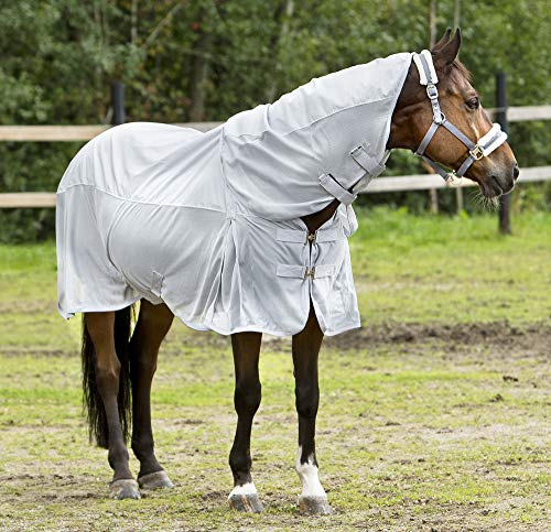 HORZE Pferdedecke Nevada Combo, Regendecke und Fliegendecke für Pferd und Pony, Grau, 155