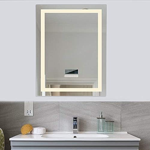 POPSPARKk Miroir Mural de Salle de Bains avec Deux Haut parleurs Bluetooth, contrôle Tactile Lumineux dimmable 600x800mm