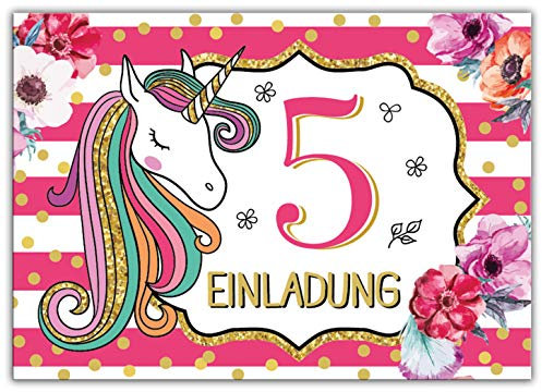 Junaversum 12 Einladungskarten zum 5. Kindergeburtstag Mädchen Einhorn Unicorn Einladungen zum fünften Geburtstag fünfte