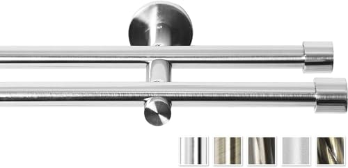 Rollmayer glänzend metall Gardinenstange Ø 16mm Rohr, Edelstahl für Ösenvorhang, Gardinen (Crux 320cm lang, Edelstahl, 2-läufig) modern Vorhangstange Ohne Ringe!